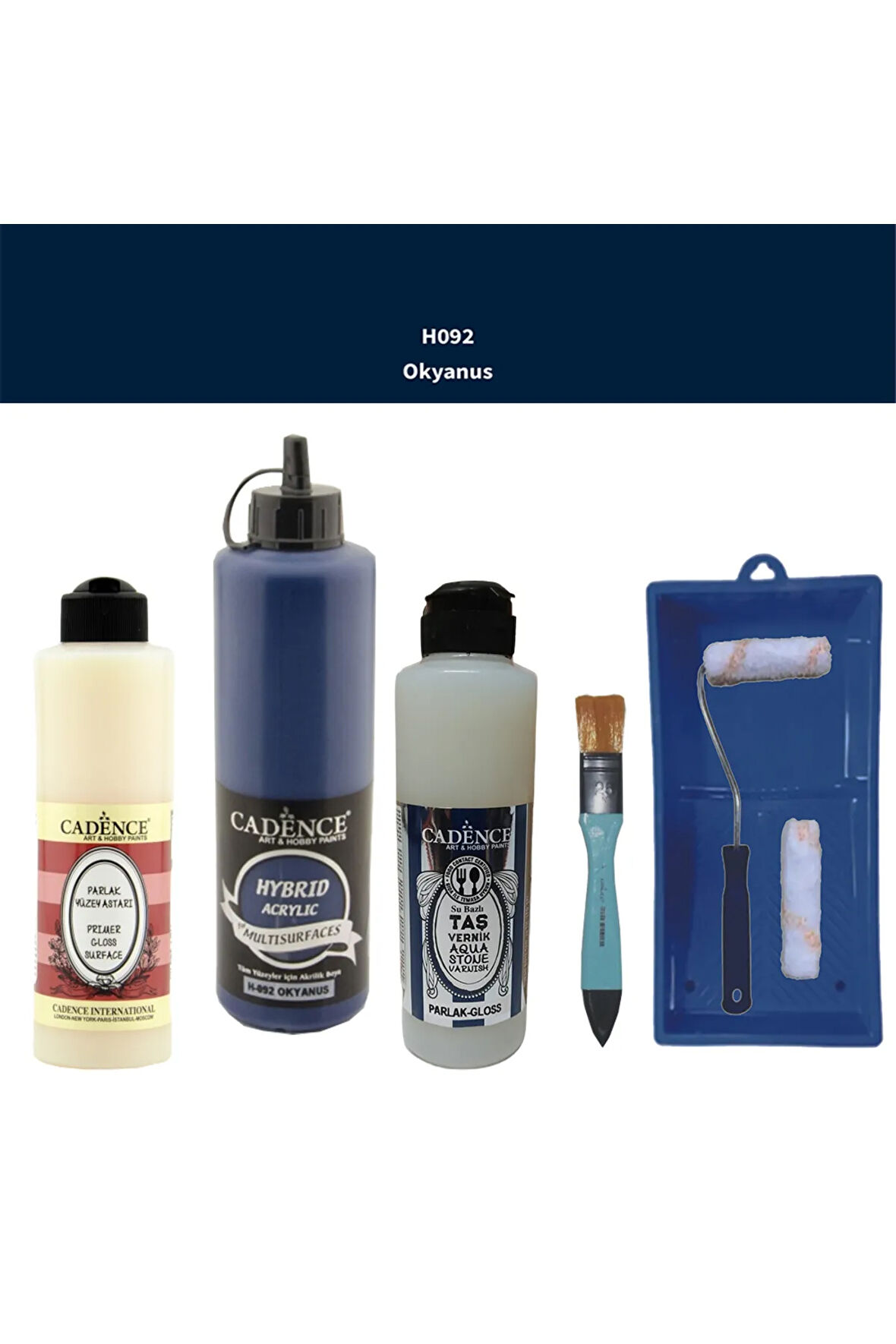 Banyo Mutfak Boyası-Cadence Multi H-092 Okyanus 500Ml Pya 250Ml Taş Vernik Parlak 250Ml Saten Rulo