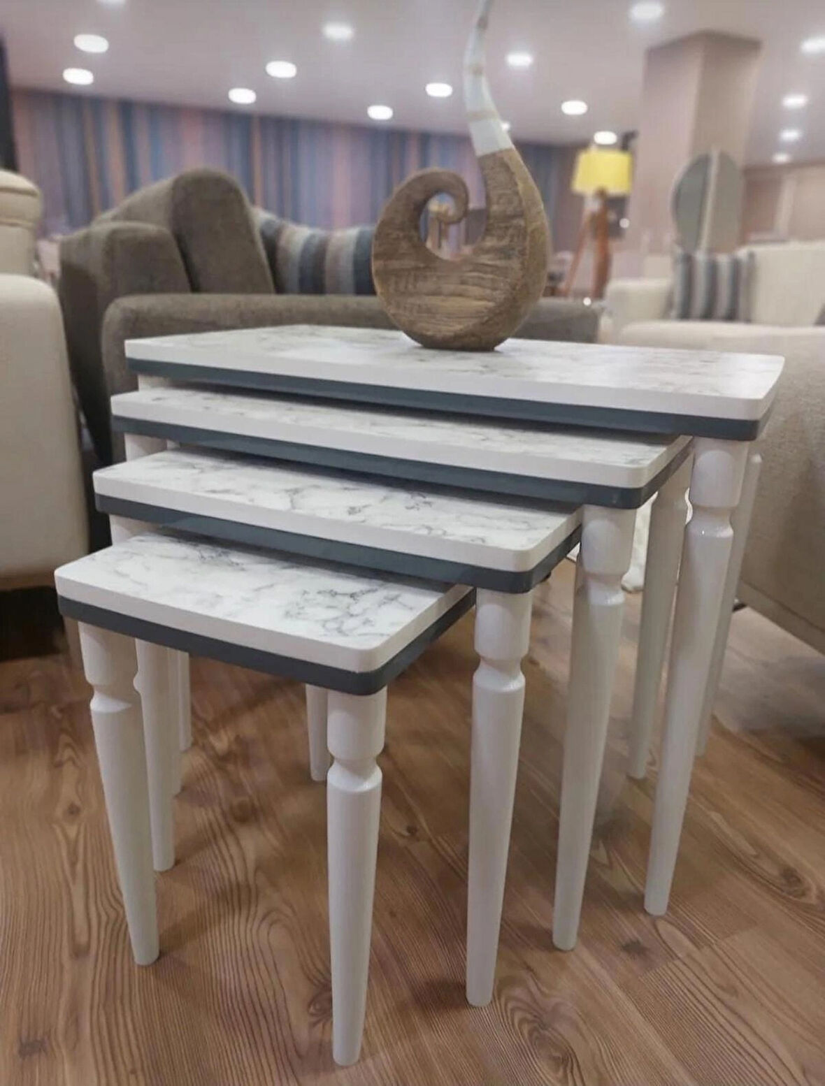 4lü Lüx Zigon Sehpa Beyaz Mermer Antrasit