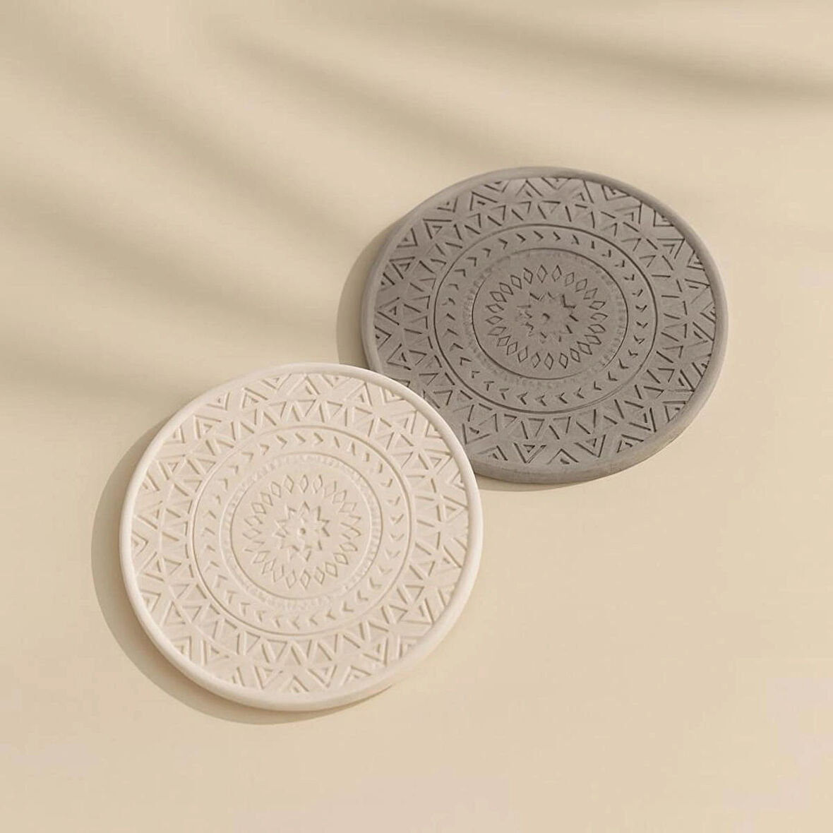 Gri Beyaz Mandala 2 Li Beton Bardak Altlığı