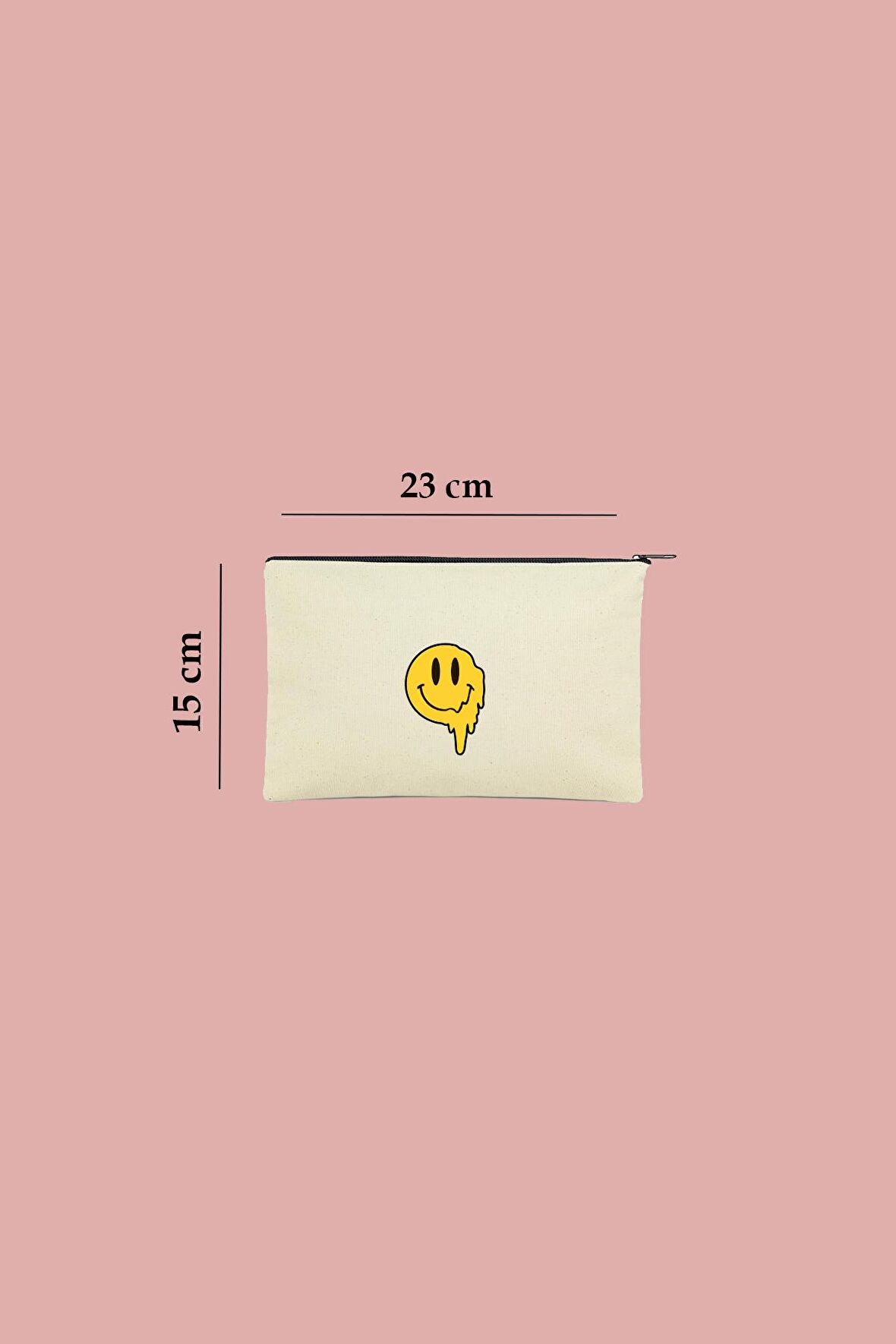 Erimiş Emoji Tasarımlı Kanvas Makyaj Çantası