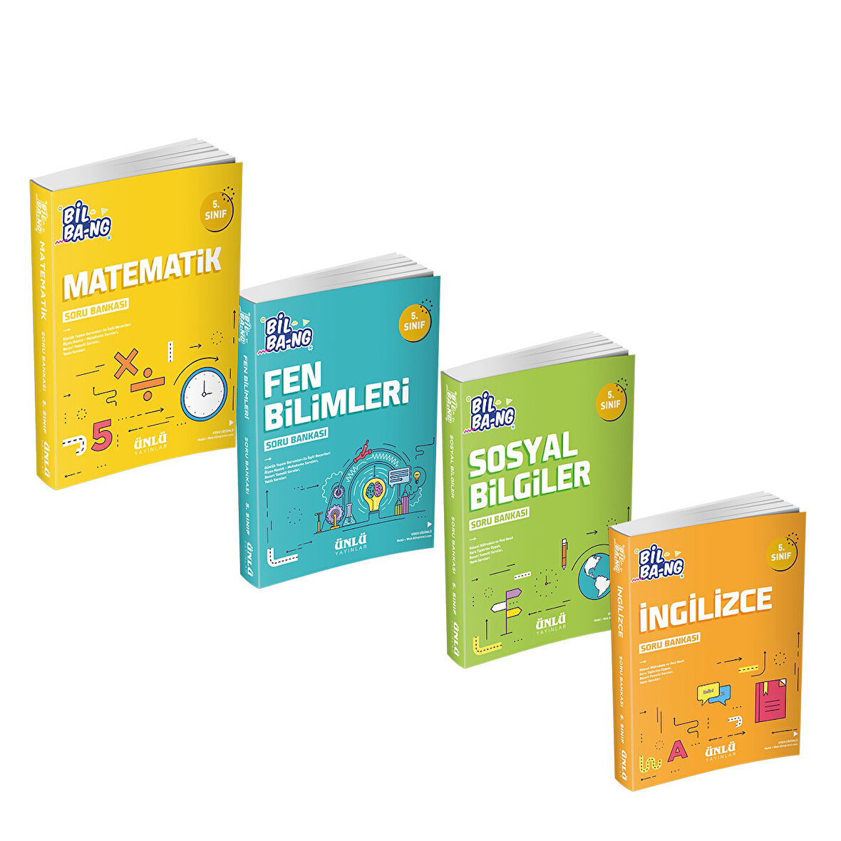 Ünlü Yayınları 5.Sınıf Bil Bang Matematik Fen Sosyal ve İngilizce Soru Bankası Seti 4 Kitap