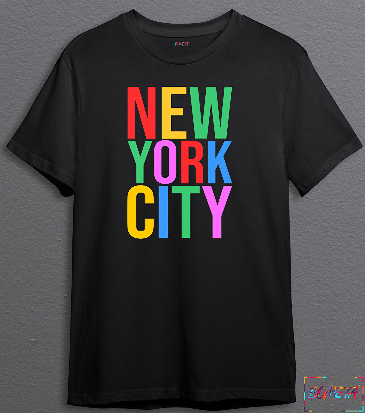 BUMETA New York City Renkli Yazı Unisex Tişört