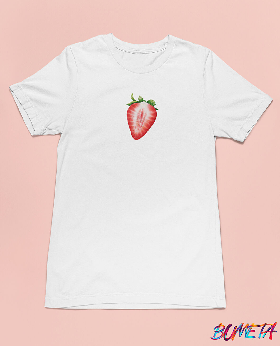 Bumeta Çilek Dilimi Minimal Meyve Unisex Tişört T-Shirt