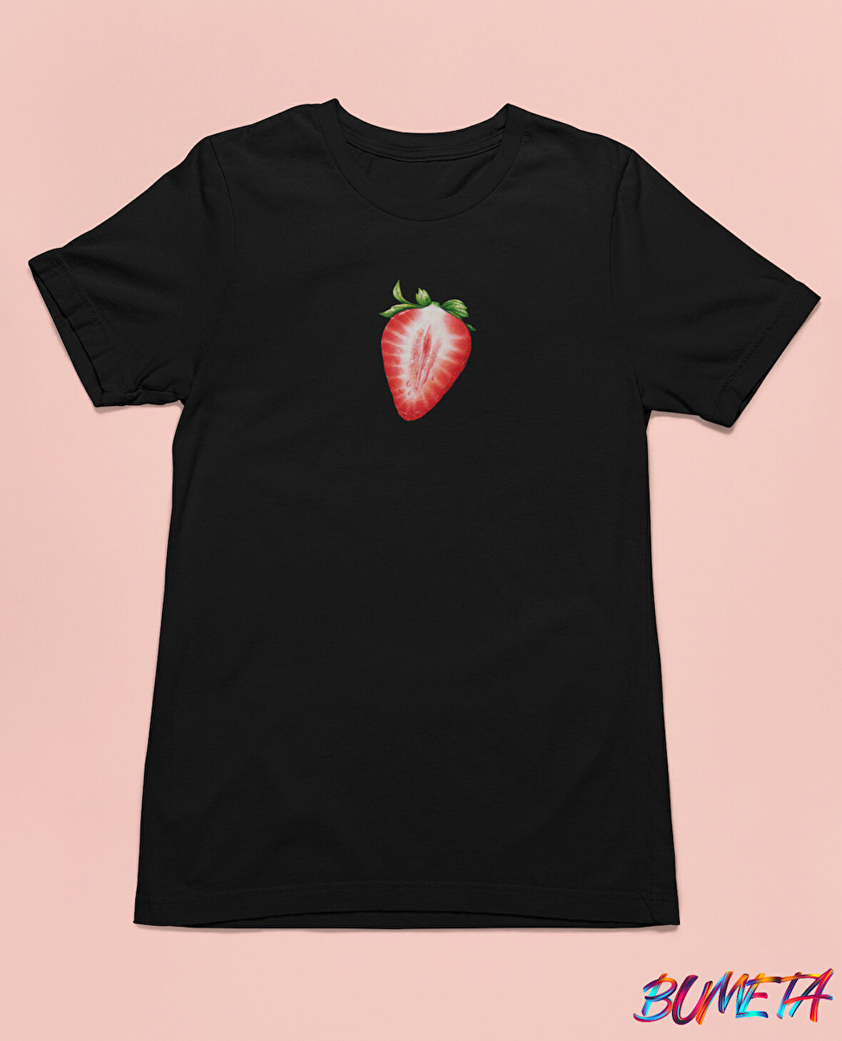 Bumeta Çilek Dilimi Minimal Meyve Unisex Tişört T-Shirt