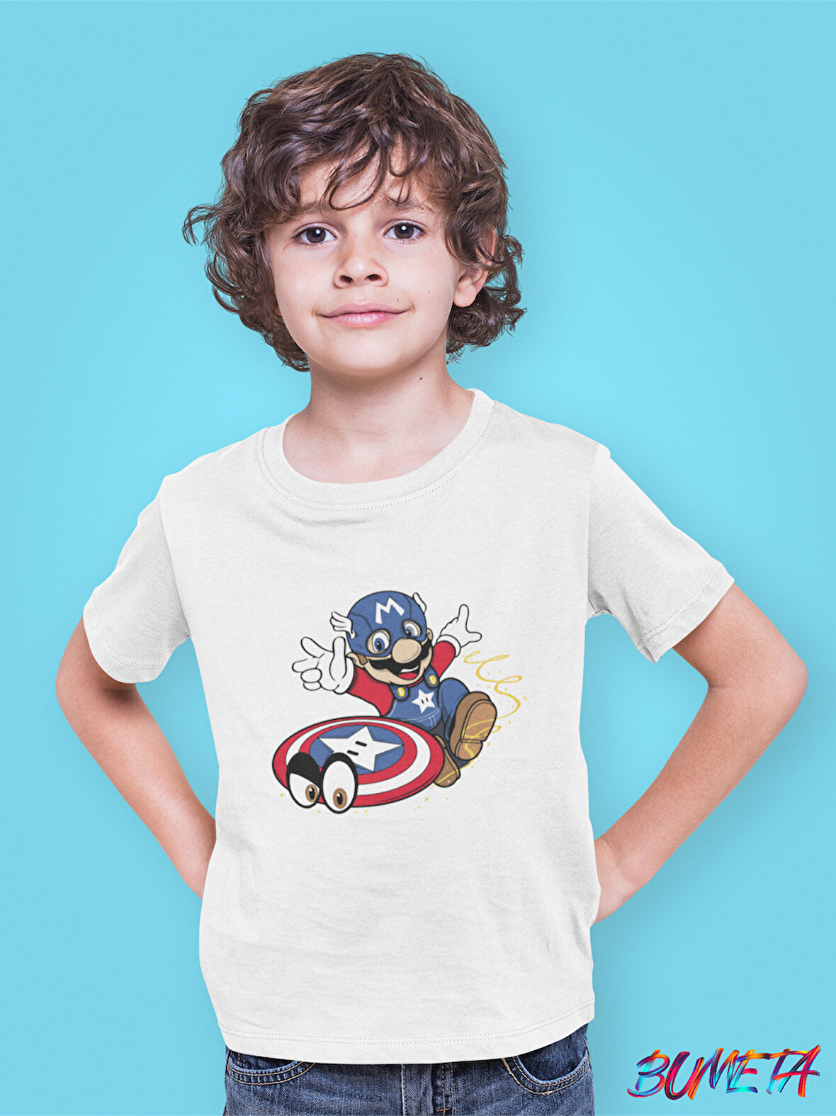 Bumeta Super Mario Captain America Çocuk Tişört T-shirt