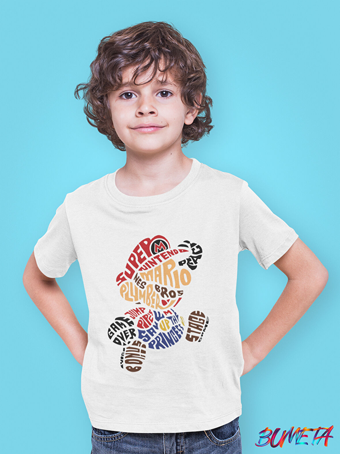 Bumeta Mario Super Mario Ateri Kaset Game Çocuk Tişört T-shirt