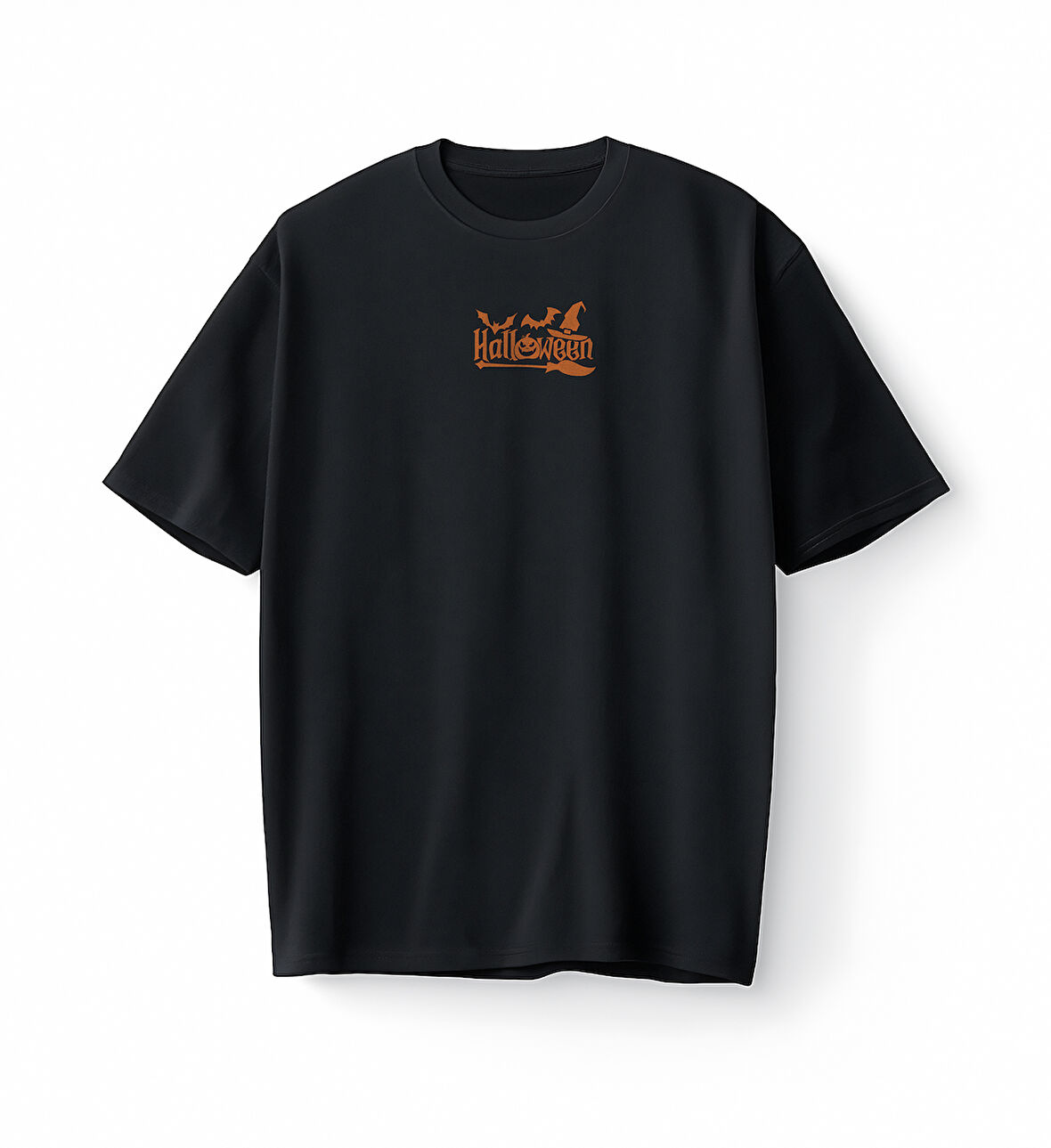 Bumeta Halloween Yarasa Balkabağı Cadı Şapkası ve Süpürge Turuncu Oversize Unisex Tişört T-Shirt