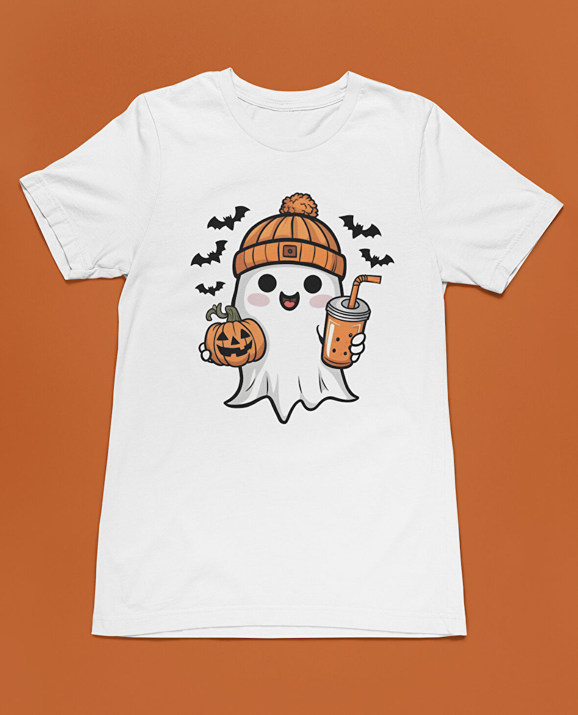 Bumeta Sevimli Hayalet Baskılı Cadılar Bayramı Halloween Unisex Tişört T-Shirt