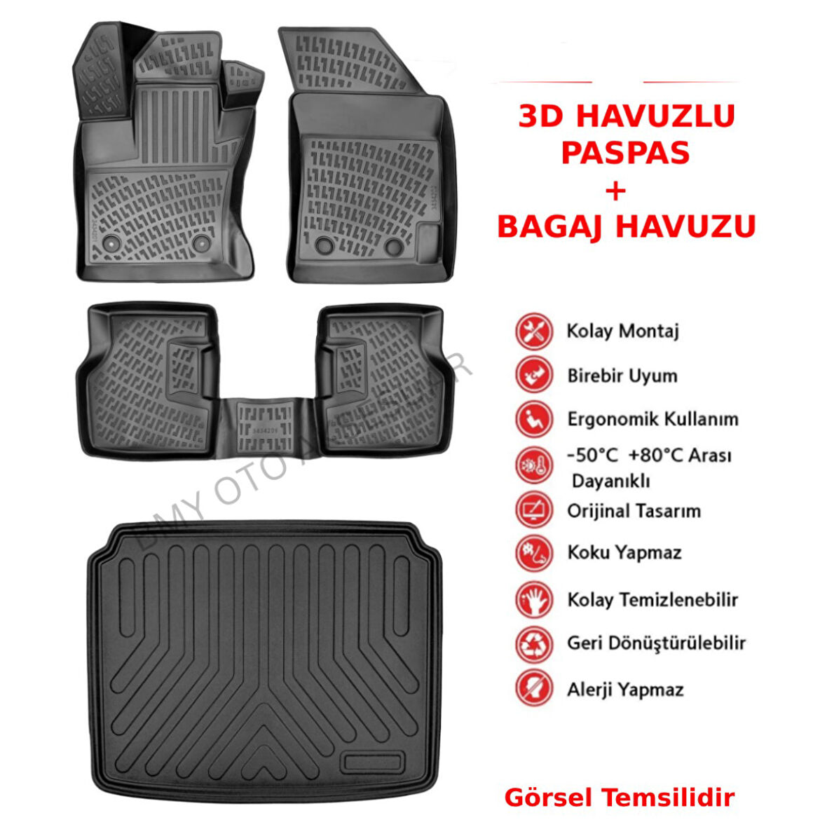 Audi Q5 2017 Sonrası 3D Araca Özel Paspas ve Bagaj Havuzu Bmy