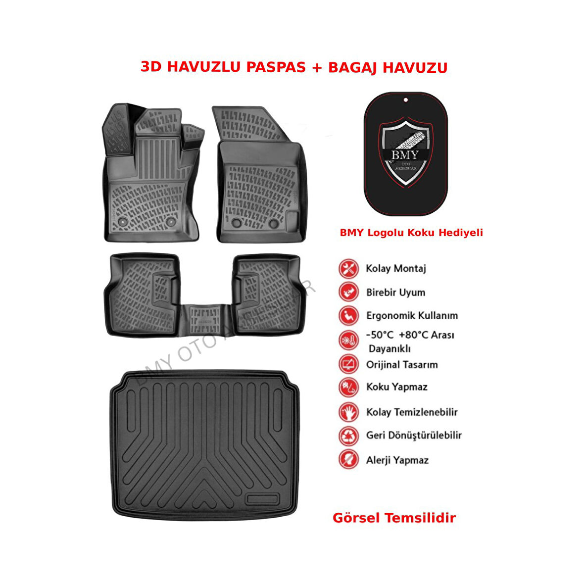 Citroen C3 Aircross 2025 Sonrası Elektrikli (Sabit Zemin) 3D Araca Özel Paspas ve Bagaj Havuzu Set Bmy