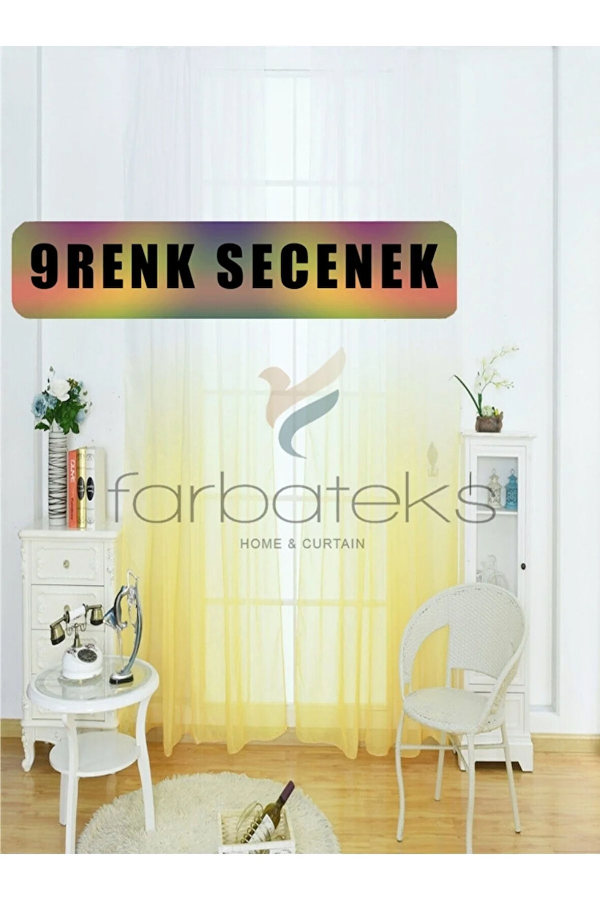 Sarı Renk Geçişli Tül Degrade Geçişli Tül 2kat Pileli