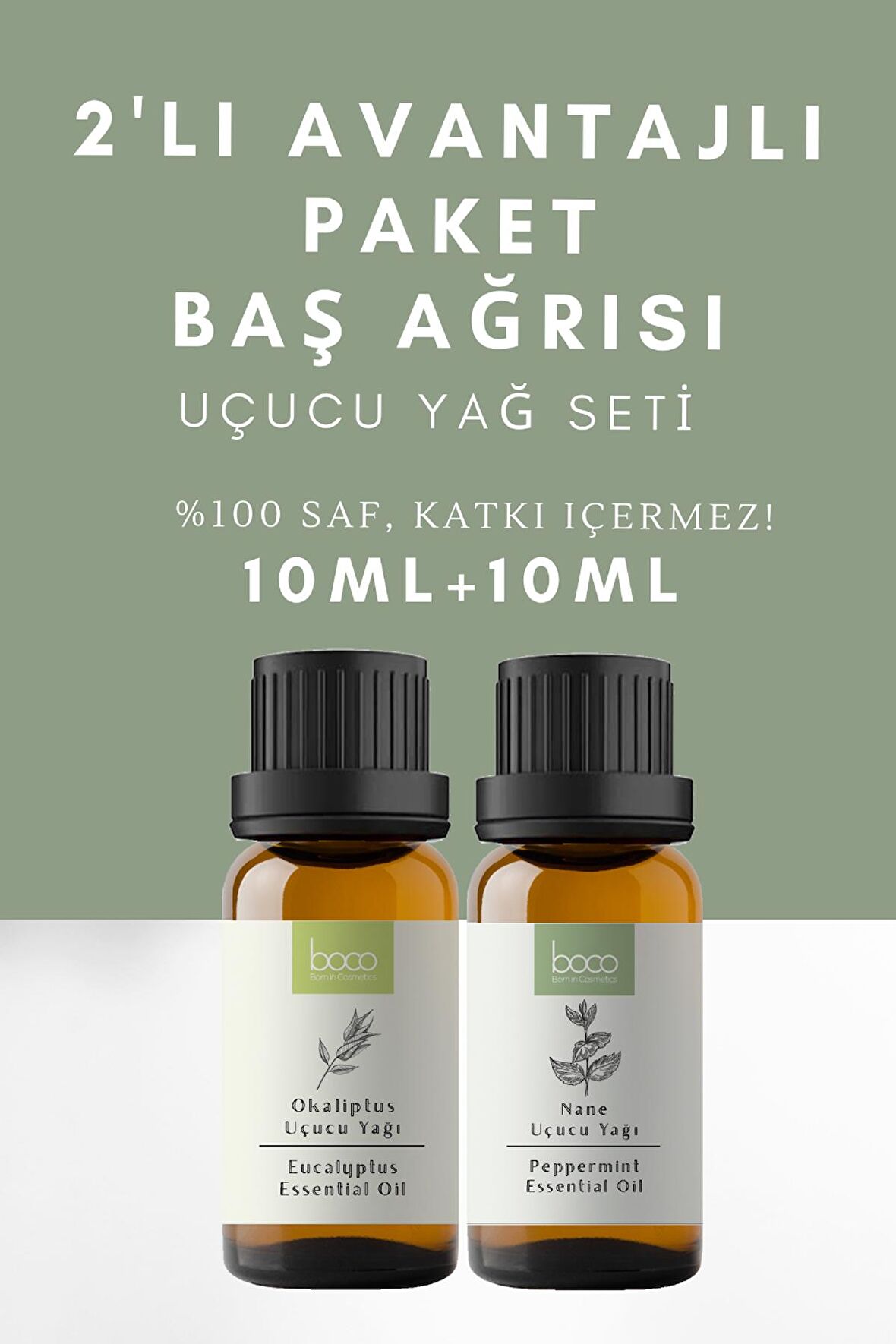 2li Avantajlı Paket Baş Ağrısı Nane & Okaliptus %100 Saf Uçucu Yağı (10ml + 10ml)