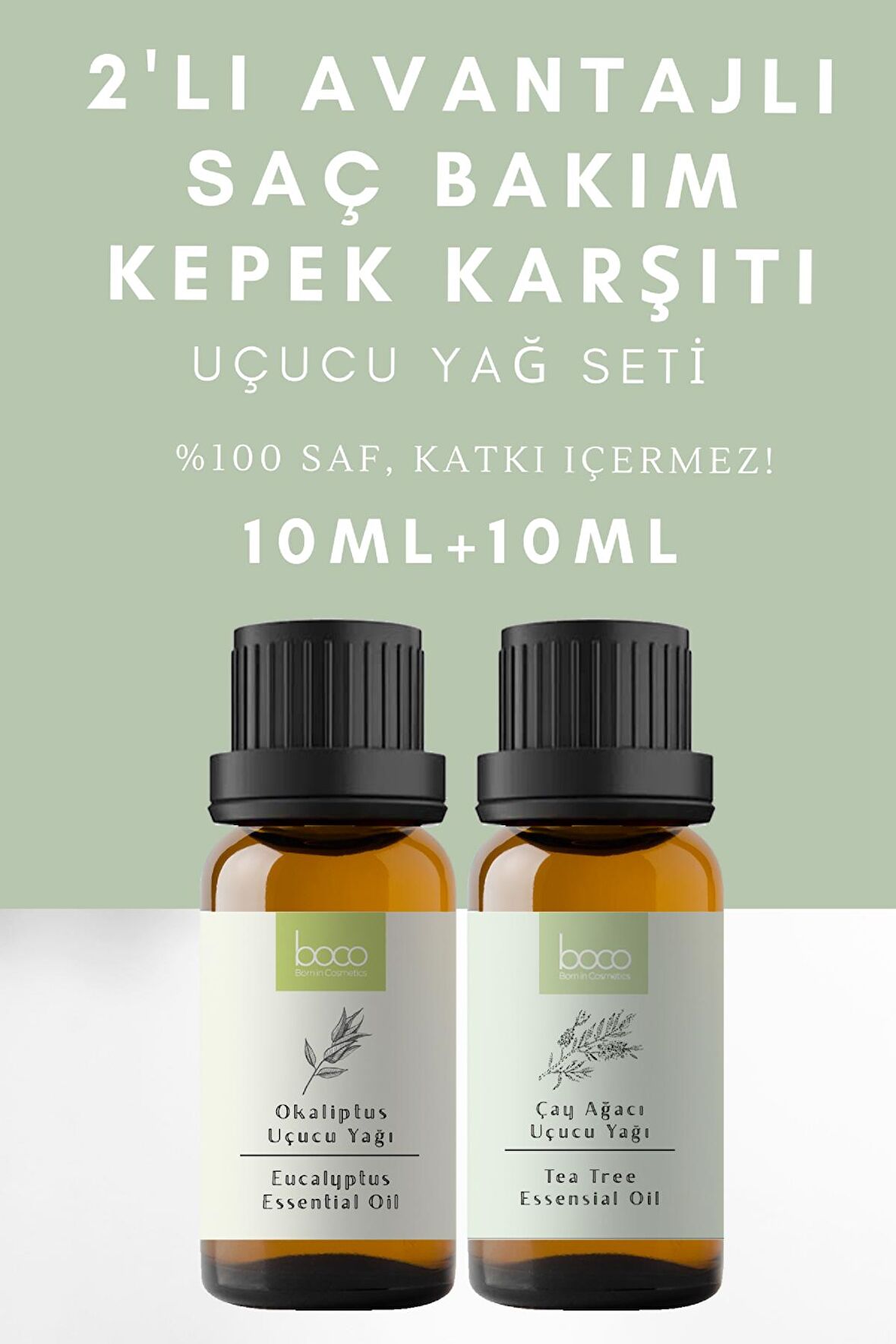 2li Avantajlı Paket Kepek Karşıtı Çay Ağacı Yağı & Okaliptus %100 Saf Uçucu Yağı (10 ml + 10 ml)