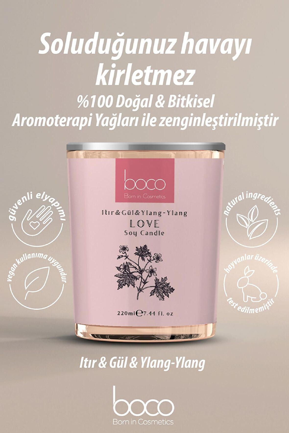 Boco Nature Love - Vegan Aromaterapi Soya Mumu (Itır - Gü l- Ylang Ylang)