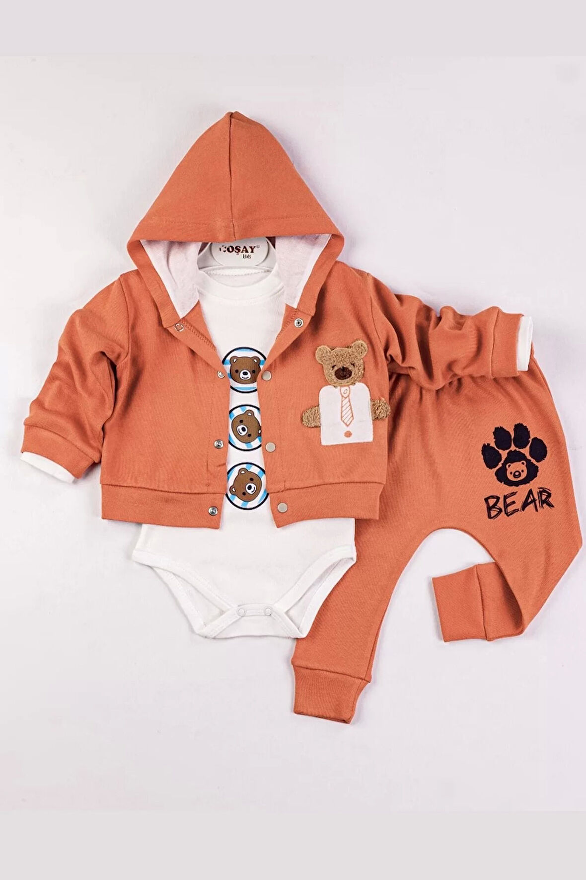 Lenaca Bear Nakışlı Kapişonlu Erkek Bebek Takım