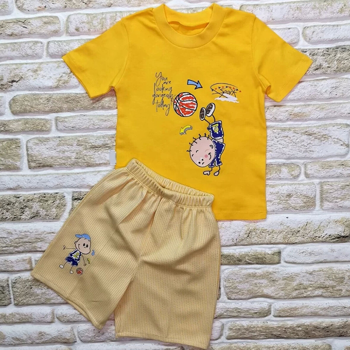 Lenaca 1-2-3 Yaş Topçu Erkek Çocuk Baskılı Şortlu Kısa Kollu Tişört 2li Erkek Bebek Takımı