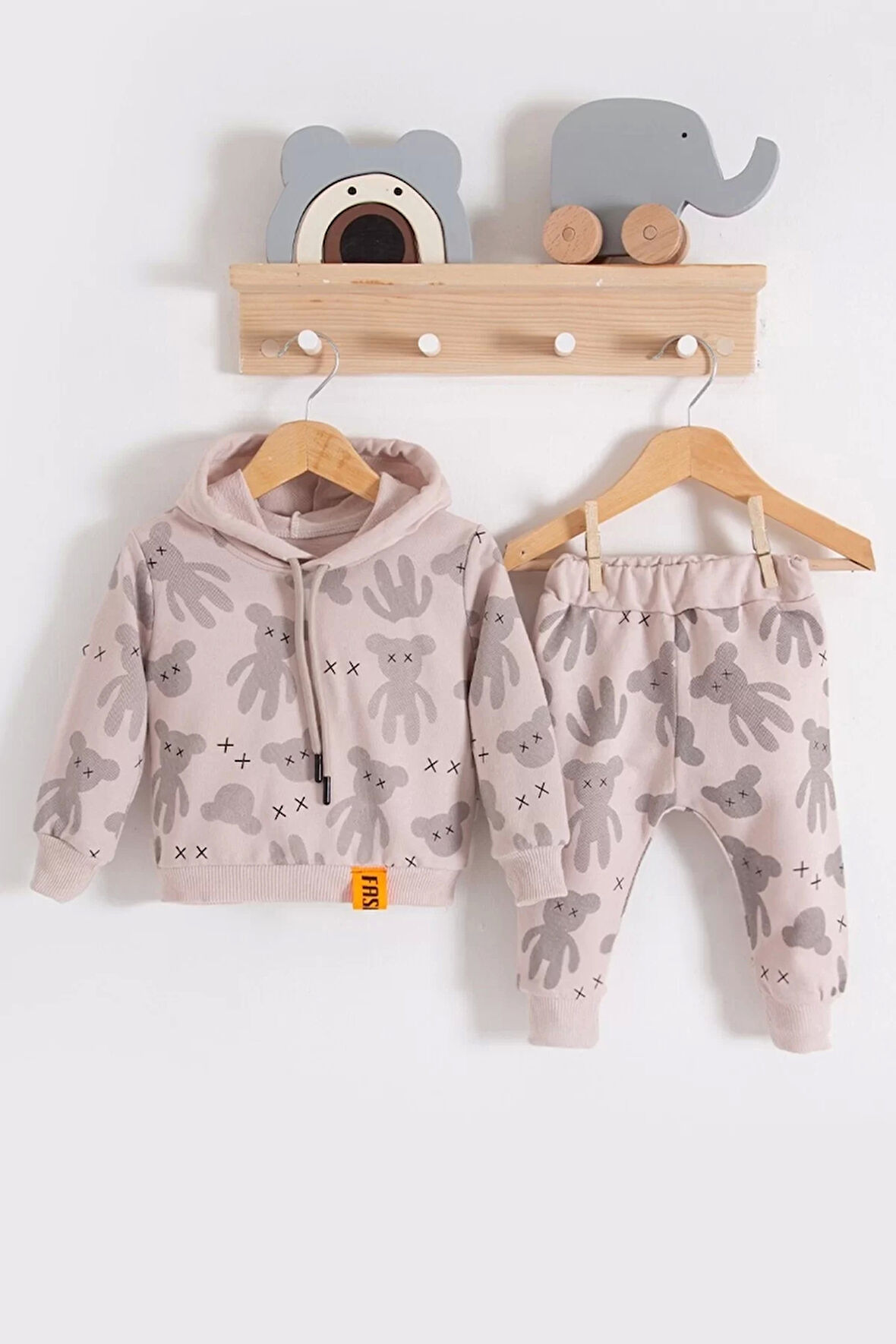 Lenaca Cool Bear Kapüşonlu % 100 Pamuk Erkek Bebek Takımı