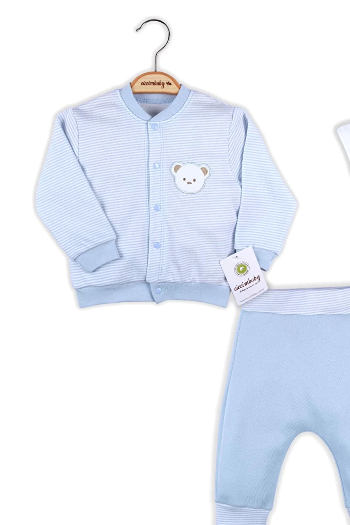 Lenaca Çizgili Bear Hırkalı % 100 Pamuk Erkek Bebek Takım