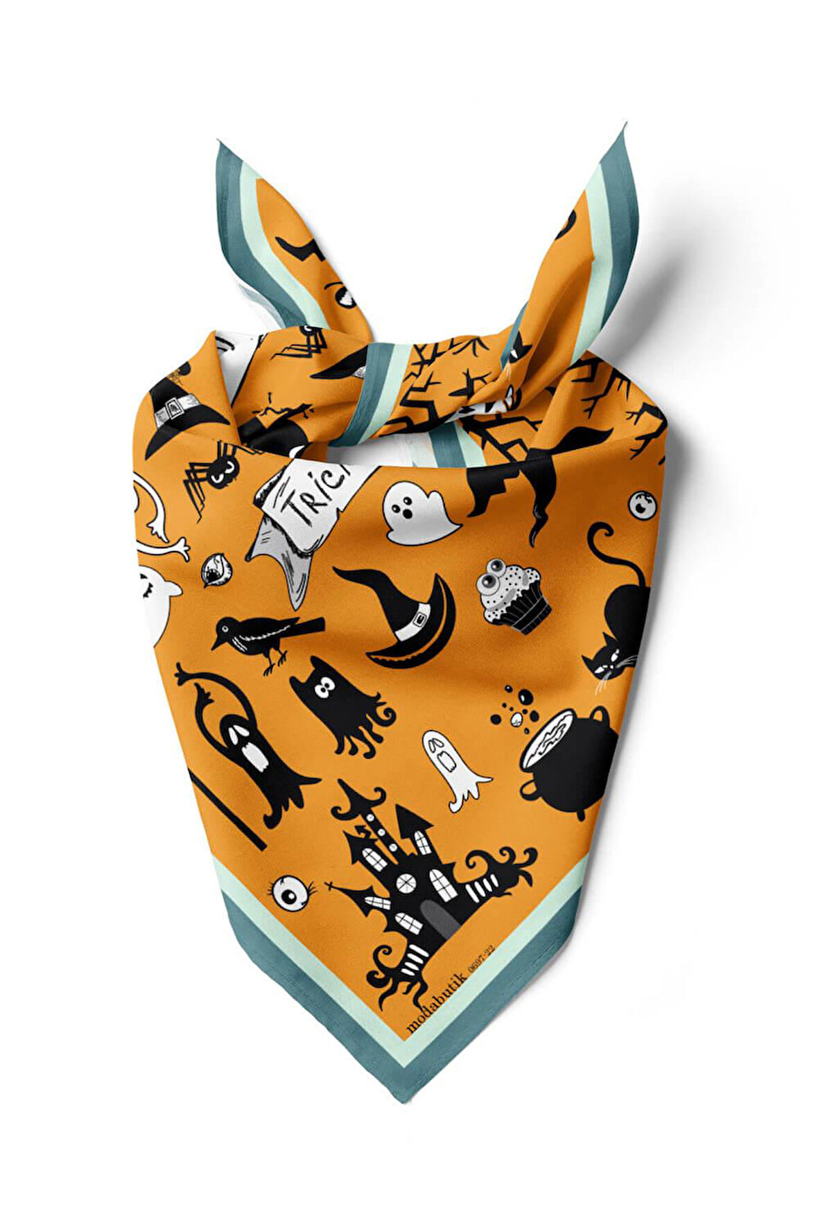 Kadın Hardal Trick or Treat Desenli 50x50 Bandana DG0697-22