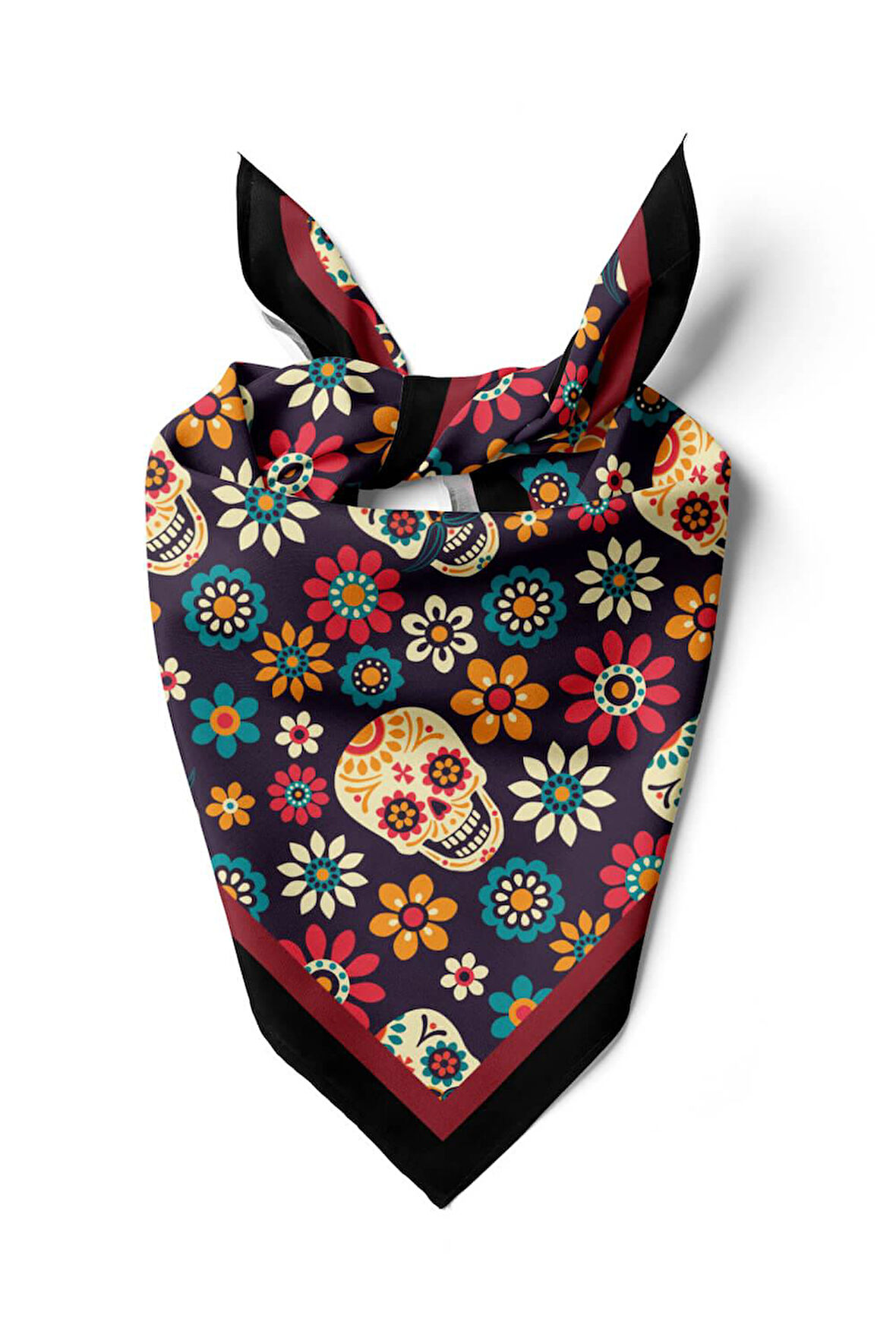 B53 Kadın Mor Skull  Desenli 50x50 Bandana HYL DG0702-22