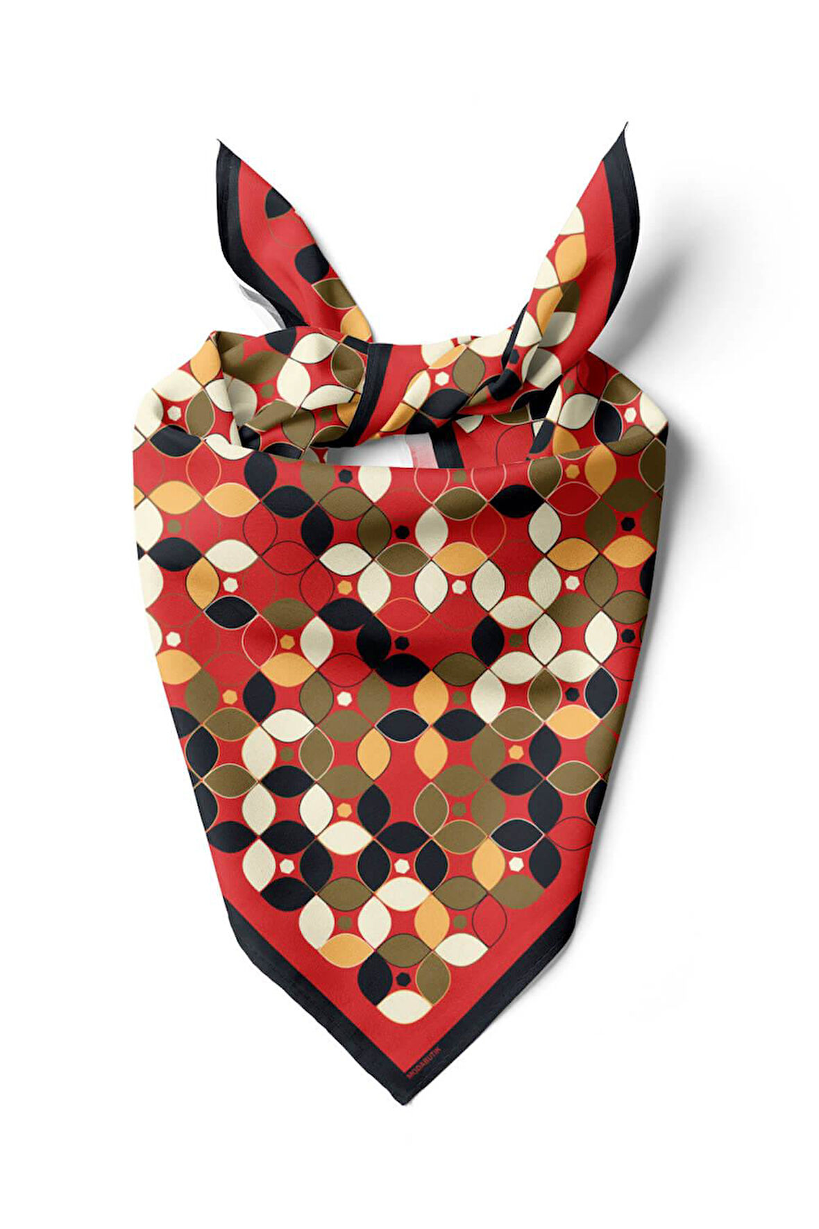 C120 Kadın Kırmızı  Sarmal Yaprak Desenli 50x50 Bandana HYL DG0747-22