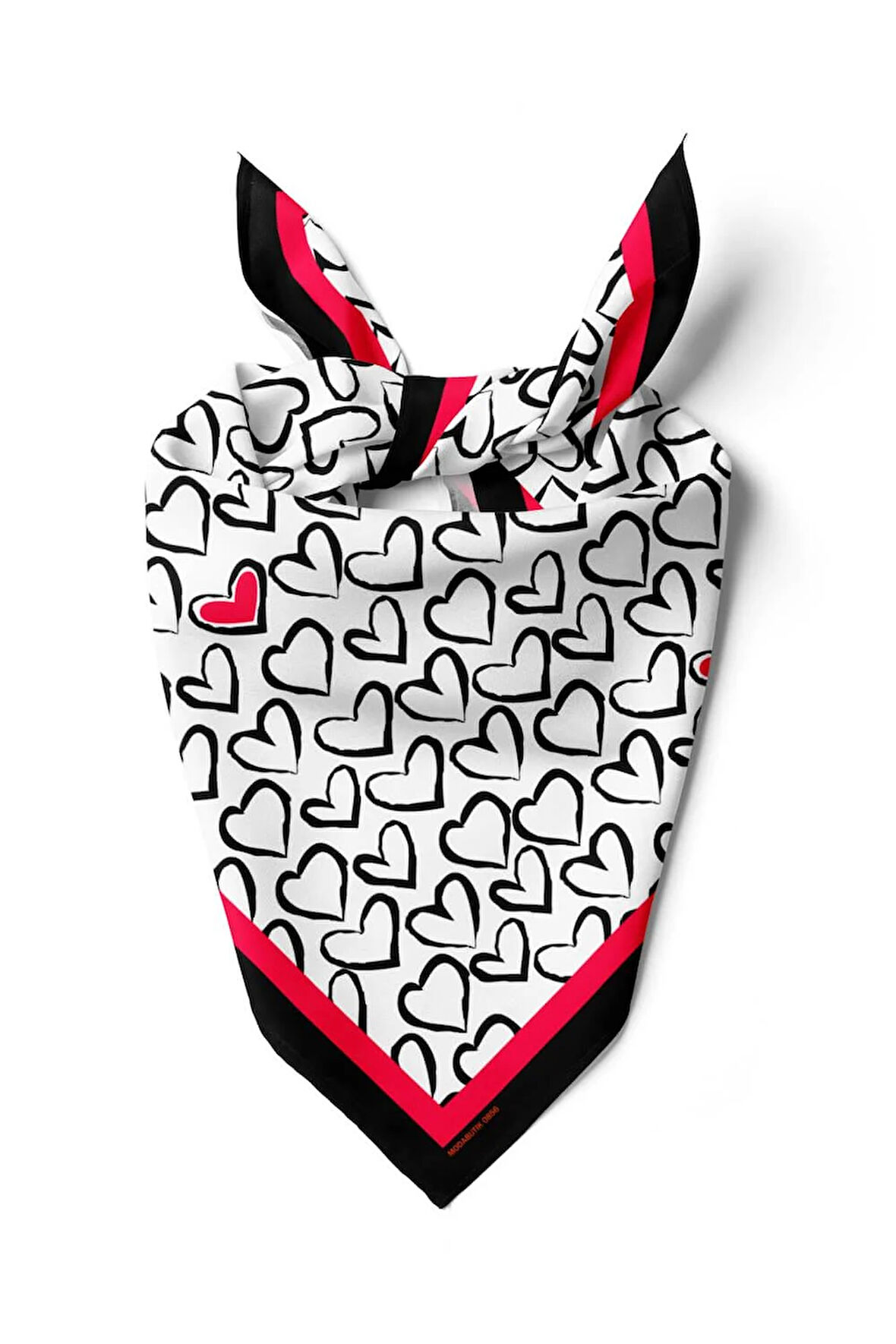 B57 Kadın Kırmızı Beyaz Sİyah Heart Desenli 50x50 Bandana