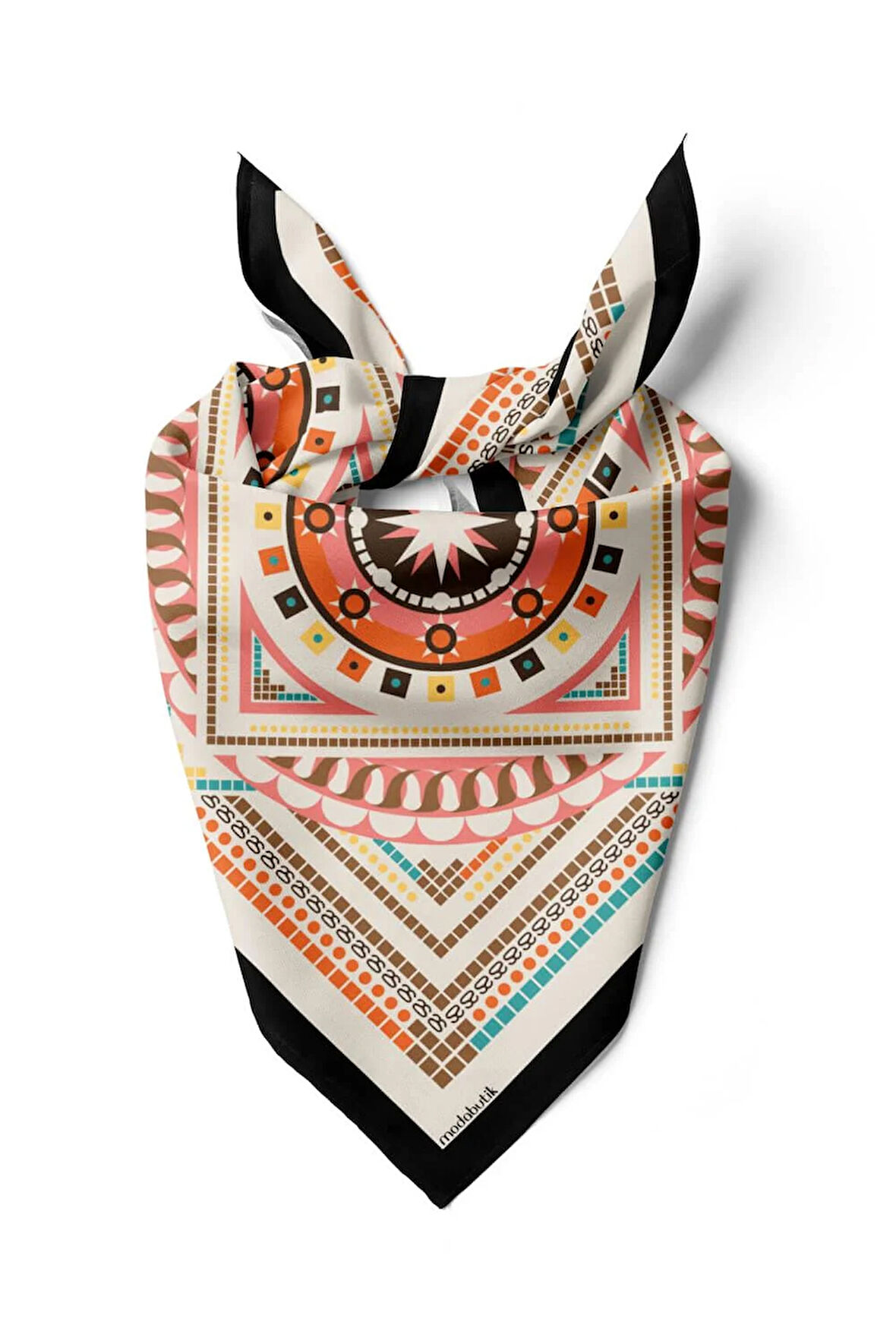 G32 Kadın Pembe Turuncu Siyon Desenli 50x50 Bandana