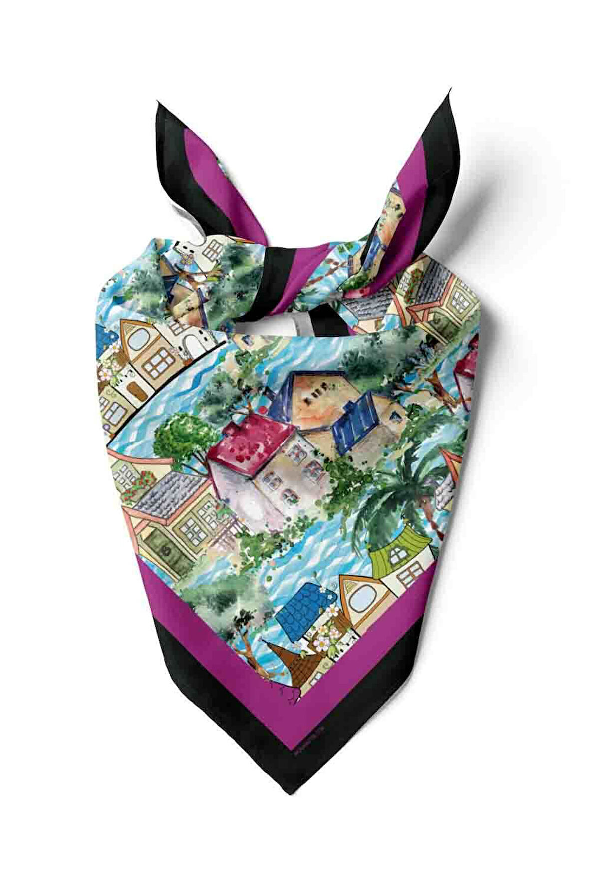 D61 Kadın Mor Açık Mavi Casa Desenli 50x50 Bandana HYL DG01150-22