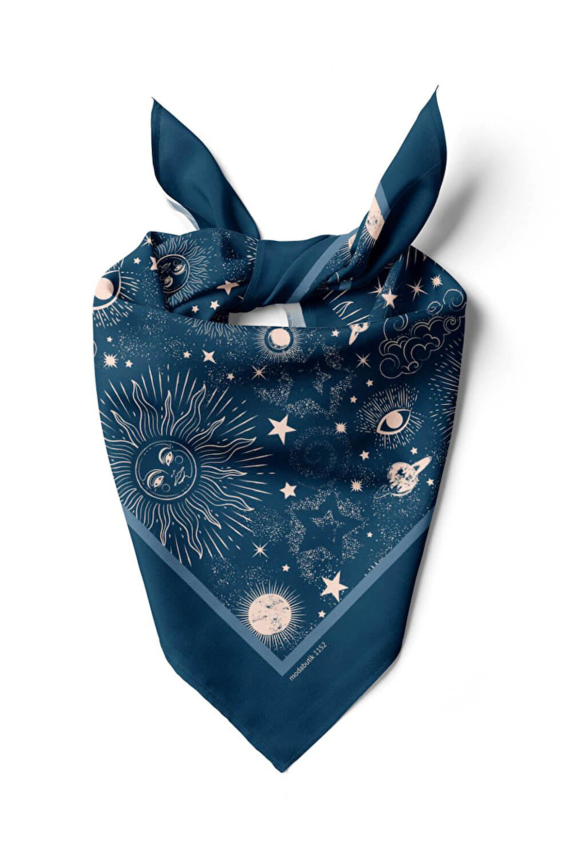 F37 Kadın Lacivert Beyaz Moon Desenli Bandana DG1152