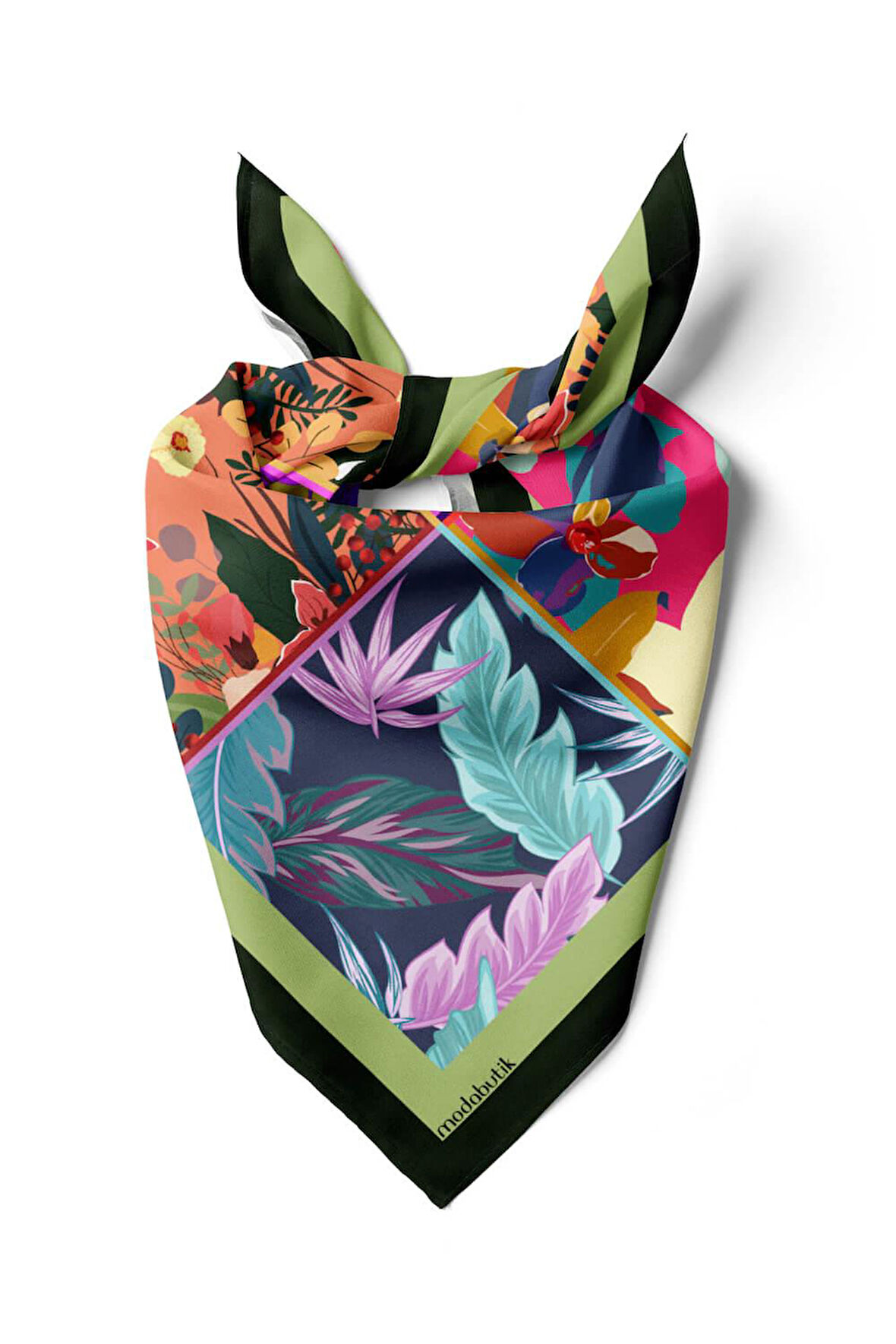 A61 Kadın Turkuaz Mavi Çiçekli Desenli 50x50 Bandana HYL DG01269-22