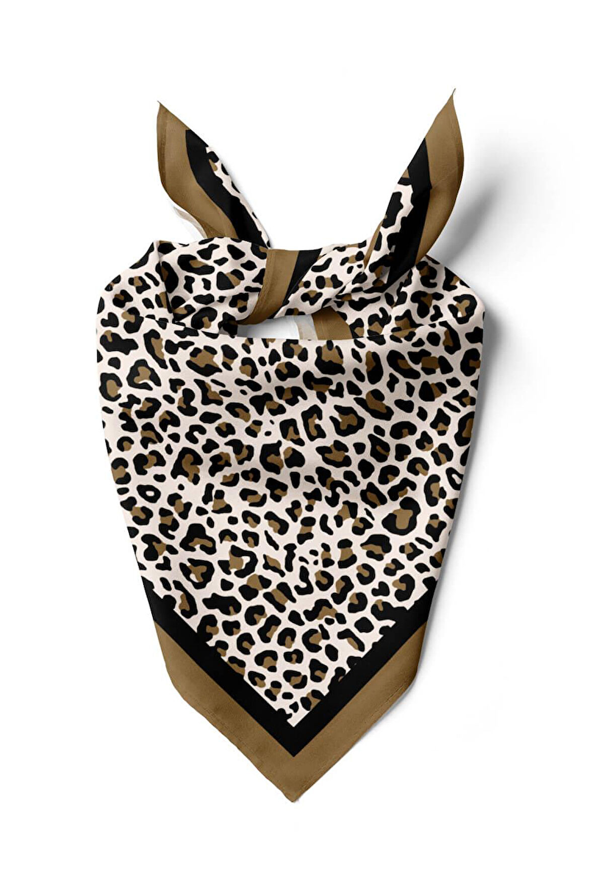 E31 Kadın Kahve Siyah Benek Desenli 50x50 Bandana HYL DG01356-22