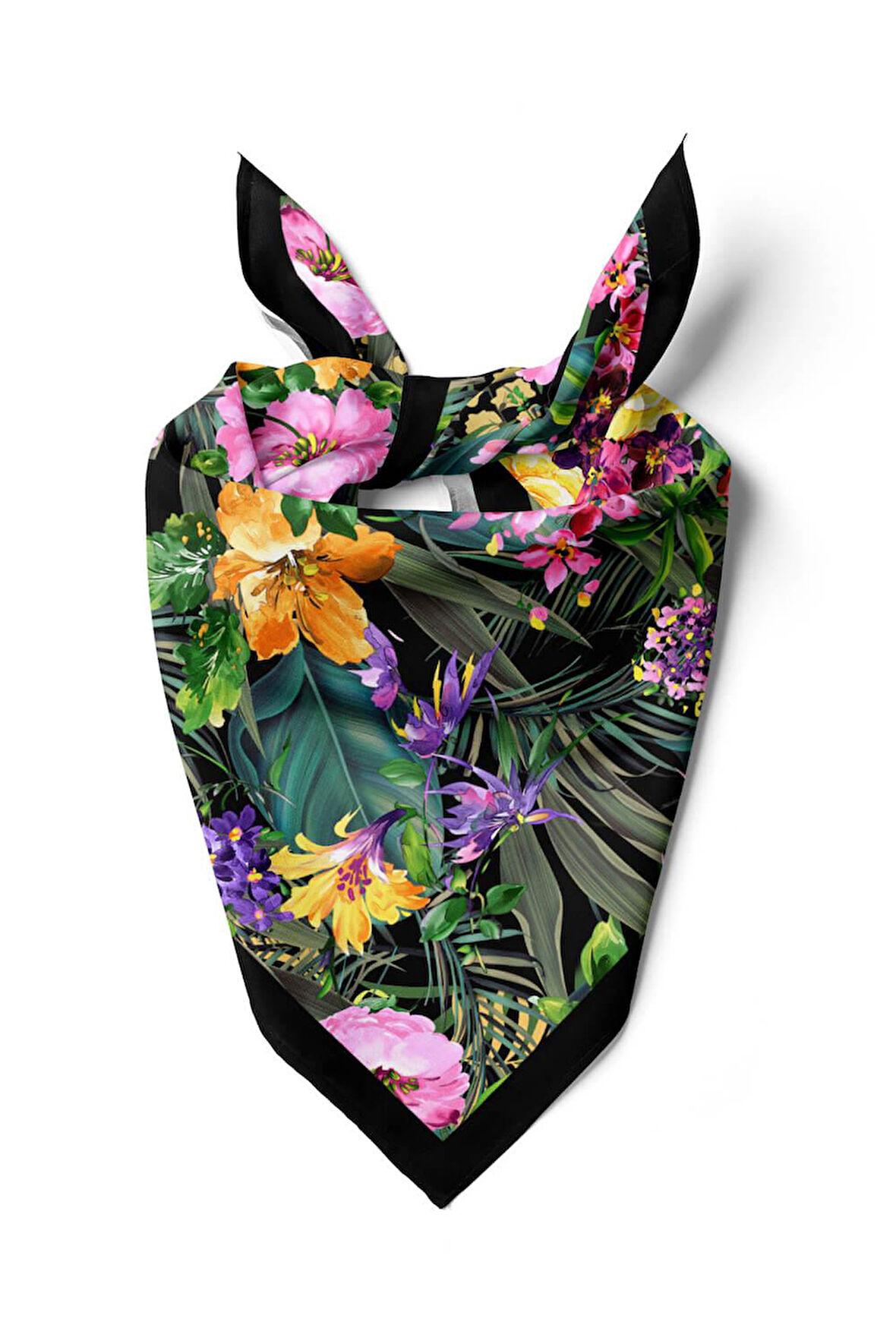 H45 Kadın Yeşil Çiçek Desenli 50x50 Bandana HYL DG01404-22