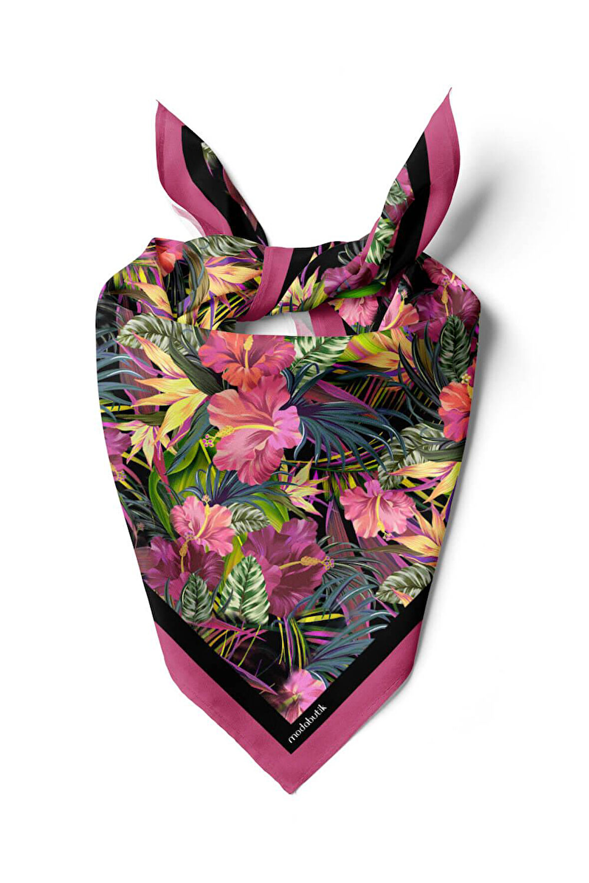 G39 Kadın Yeşil Pembe Çiçek Desenli 50x50 Bandana