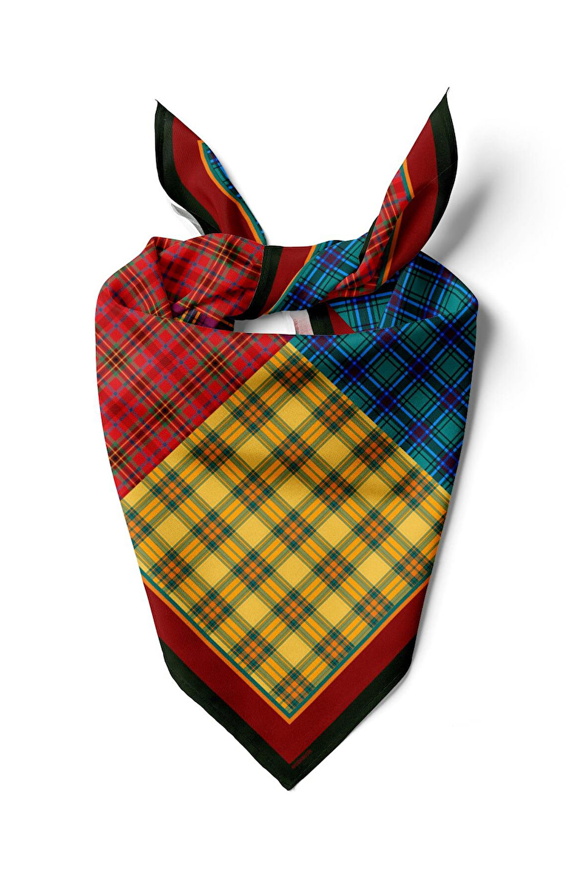 G8 Kadın sarı kırmızı dörtlü ekose Desenli 50x50 Bandana DG01621-22