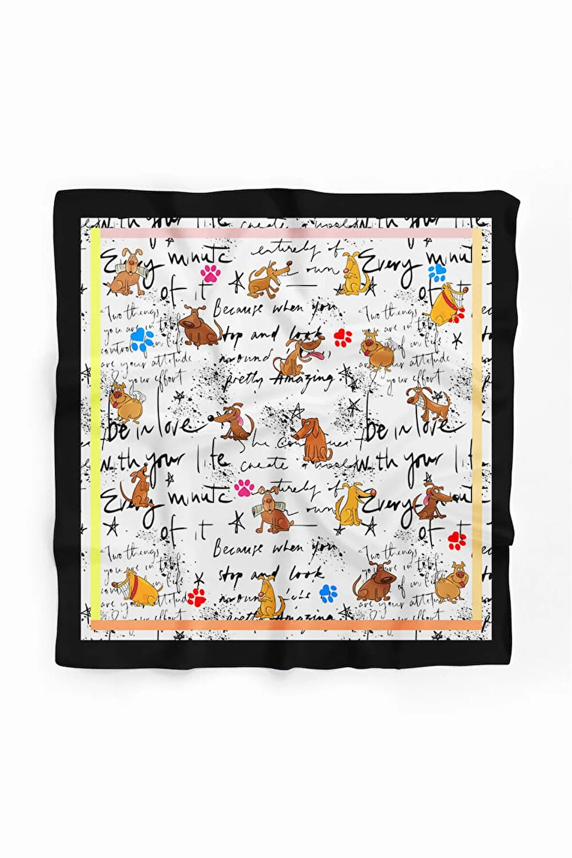 H22 El Yazısı Desenli Sarı Turuncu Köpek Bandanası DG5479 45x45