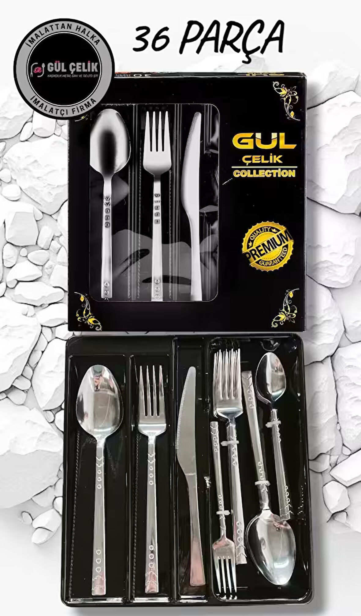 Çatal Bıçak Kaşık Seti 36 Parça Bıçaklı Boncuk Model 18,0 Kalite (KUTULU-BIÇAK SADEDİR)