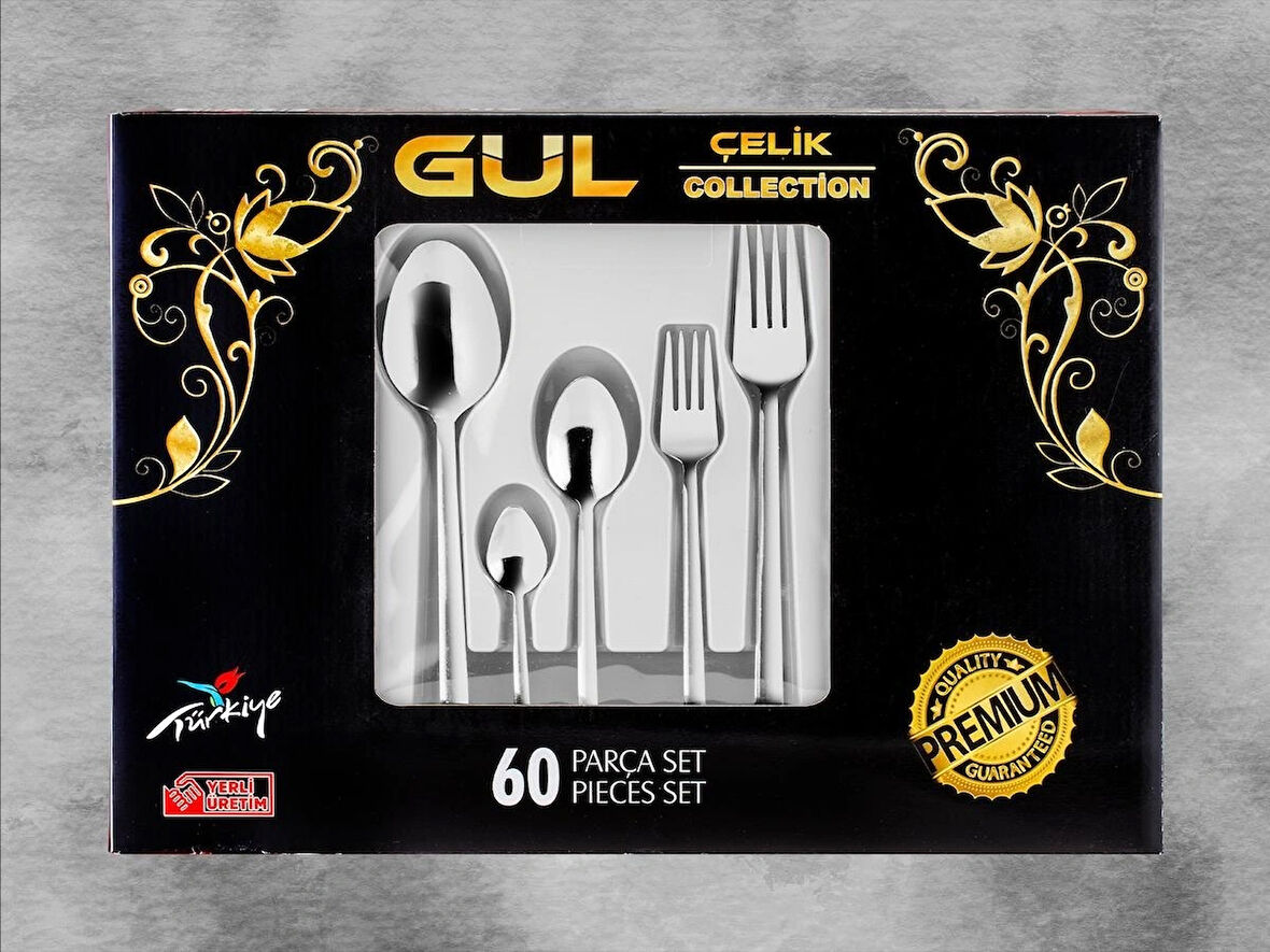 60 Parça Çatal Kaşık Seti 12 Kişilik Boncuk Model 18/0 Kalite (KUTULU)
