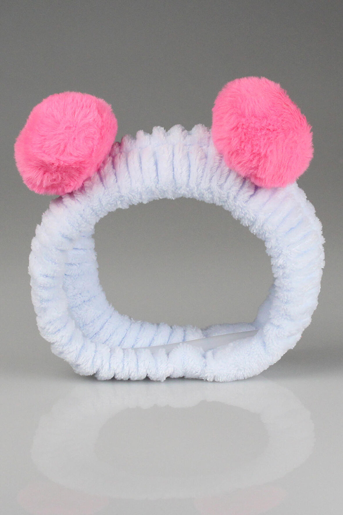 Açık Mavi Pembe Ponponlu Peluş Bandana Makyaj Spa Saç Bandı