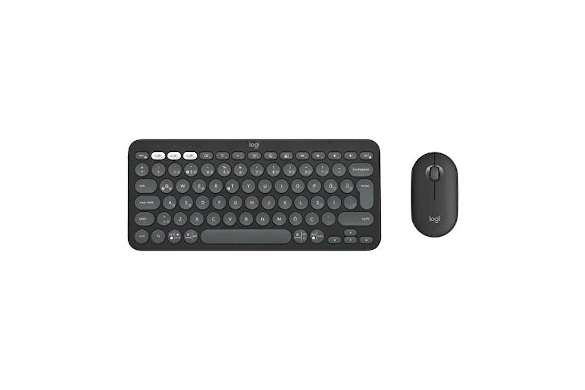 Logitech Pebble Keys 2 K380s Bluetooth Klavye-920-011859 + Logitech M350s Pebble 2 Kablosuz Sessiz Mouse-910-007015