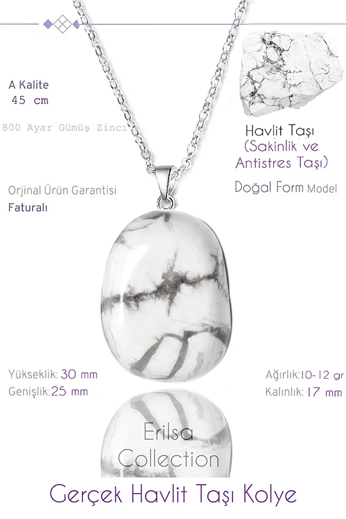 Sertifikalı Tımbıl Model Gerçek Havlit Taşı Kolye