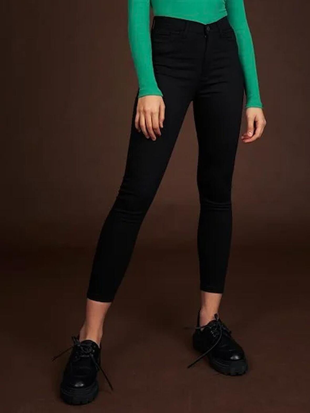 Yuksek Bel Dar Paca 5 Cep Gabardın Pantolon