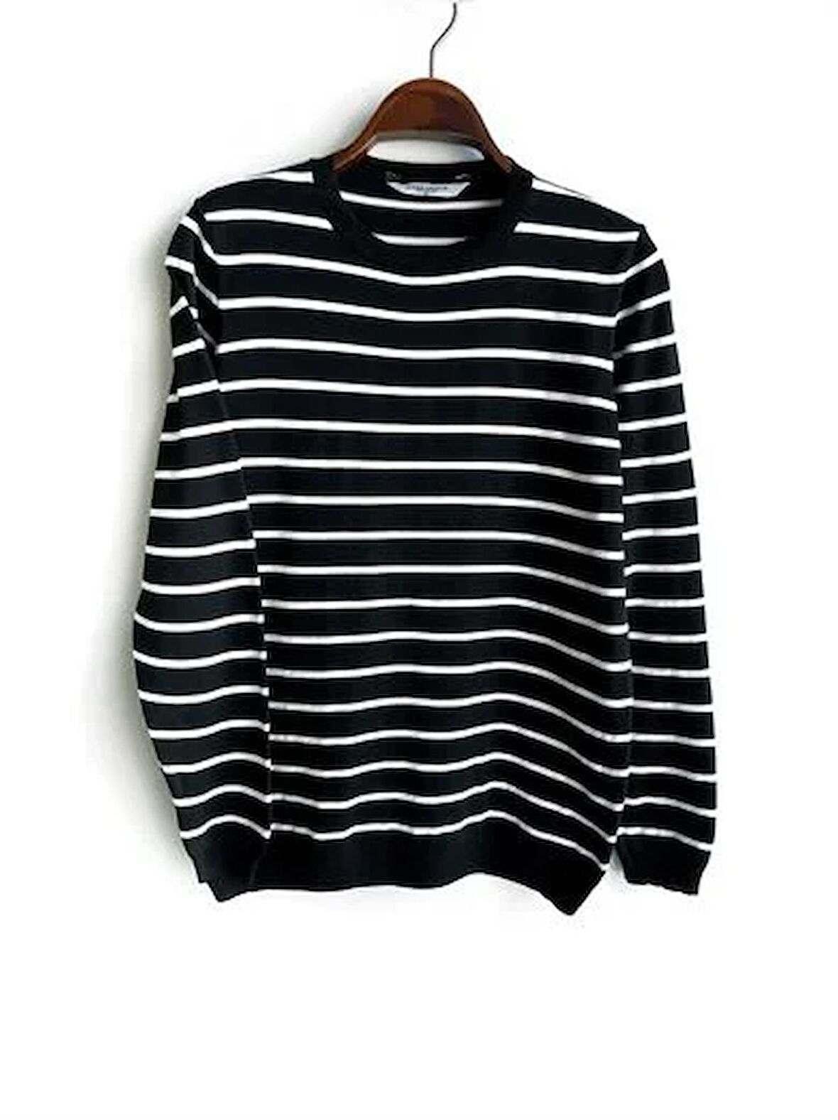 0 Yaka İnce Çizgili Erkek Triko Kazak