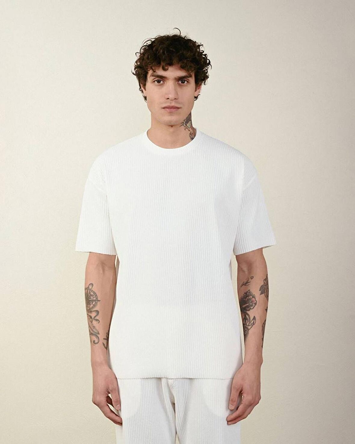 0 Yaka Fitilli Oversize Erkek T-Shirt