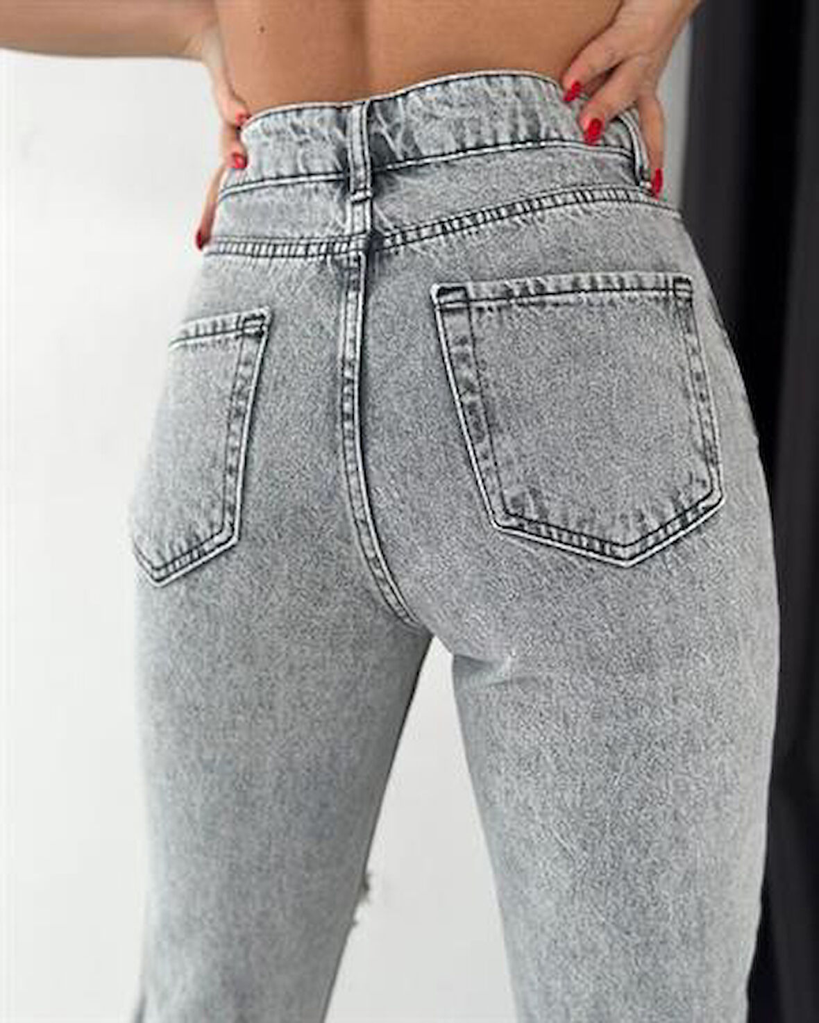 Yüksek Bel Parca Alma Kadın Mom Jean Pantolon