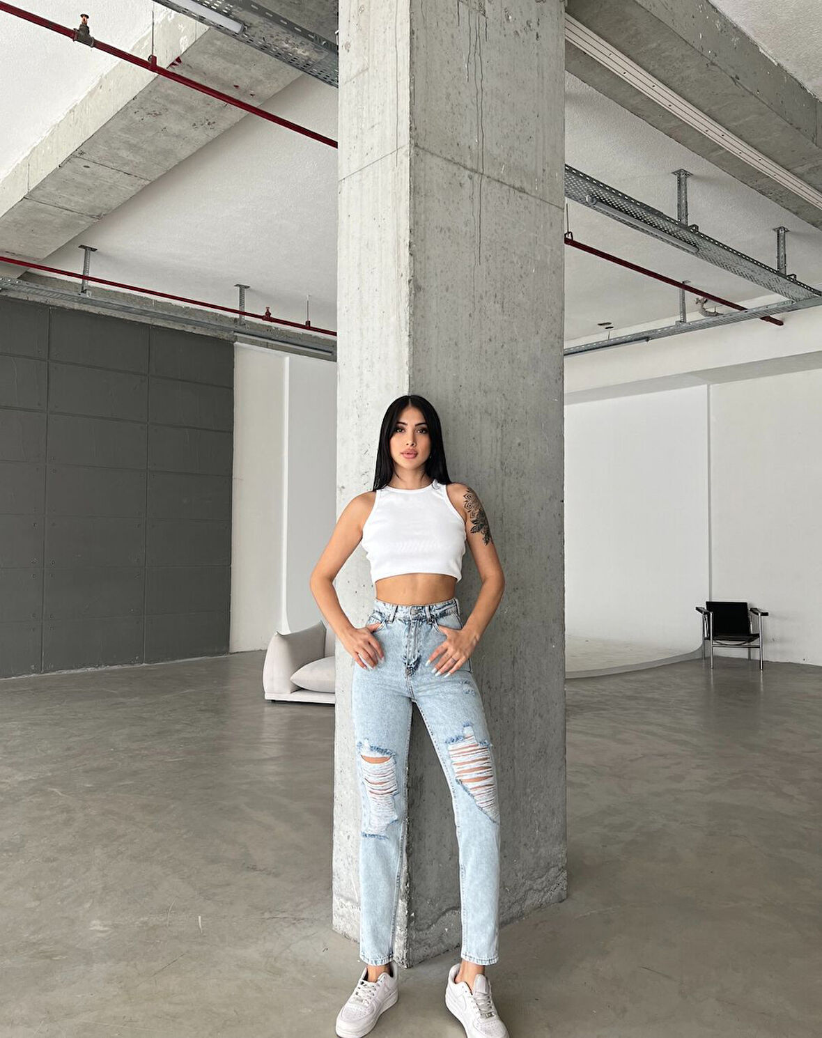 Yüksek Bel Lazer Detay Kadın Mom Jean Pantolon