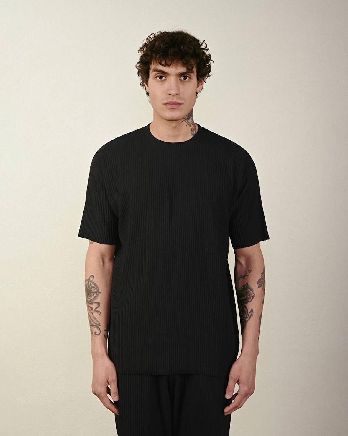 0 Yaka Fitilli Oversize Erkek T-Shirt