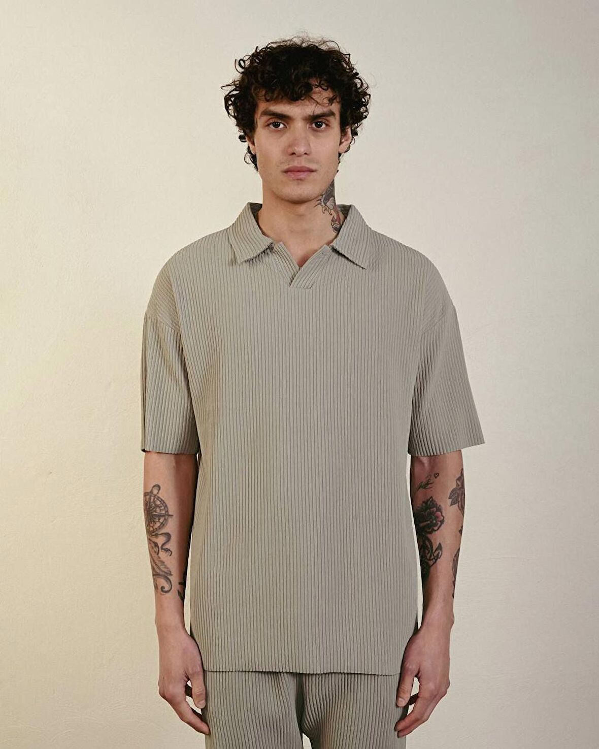 Yakalı Fitilli Oversize Erkek T-Shirt