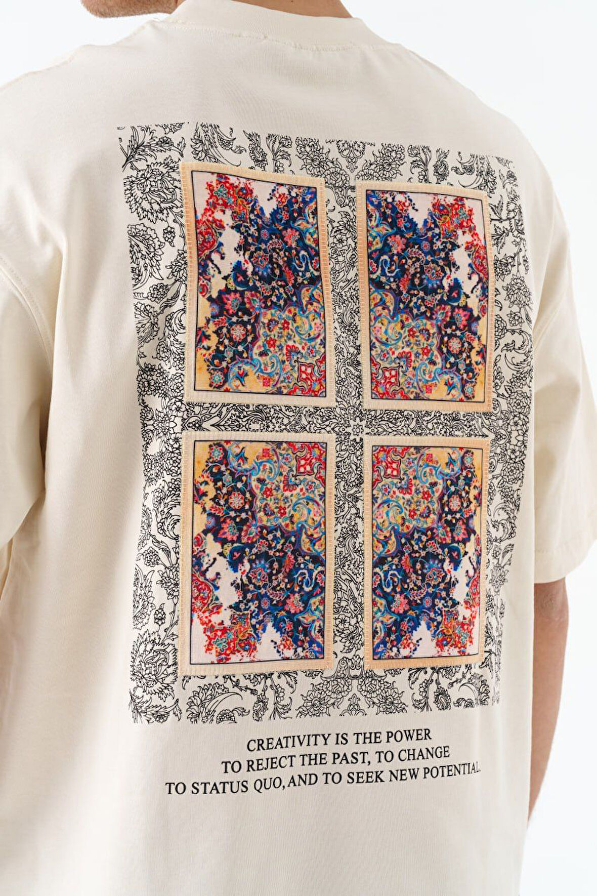 0 Yaka Etnik Desen Erkek Oversize T-Shirt