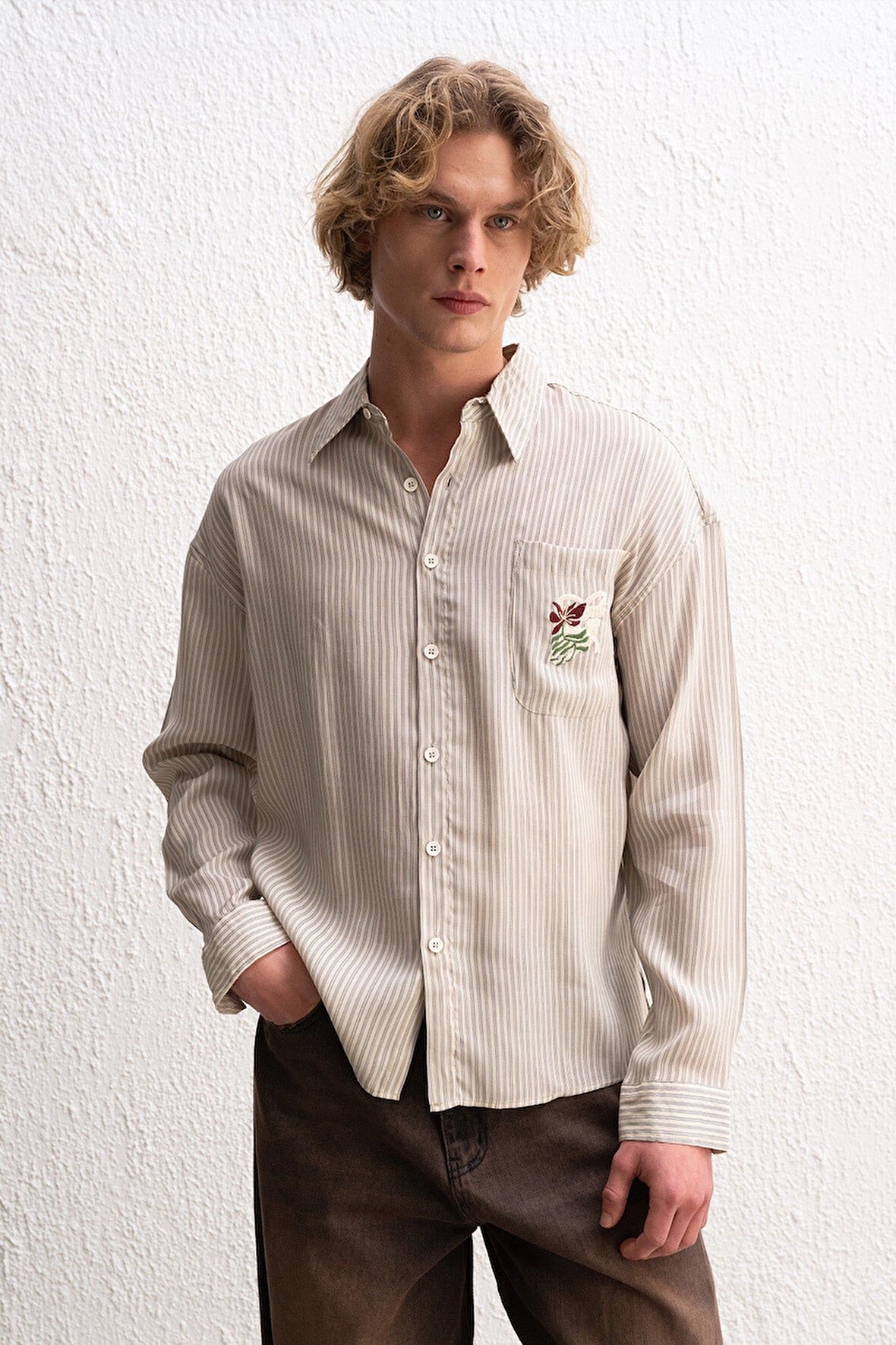 Cebi Nakışlı Çizgili Erkek Oversize T-Shirt