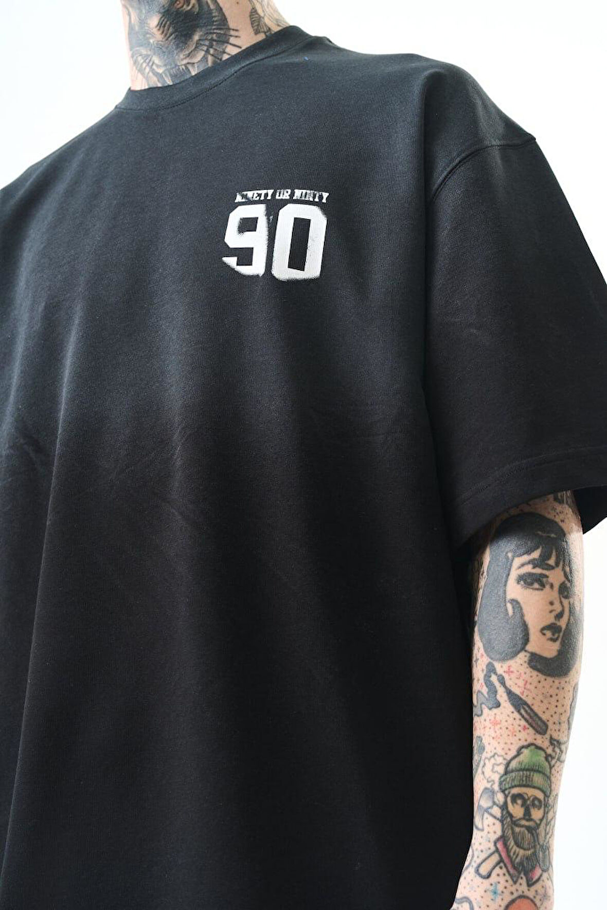 0 Yaka 90 Baskılı Yıkamalı Erkek Oversize T-Shirt